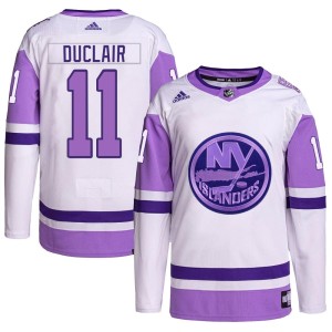 Anthony Duclair Men's Adidas New York Islanders Authentic White/Purple Hockey Fights Cancer Primegreen Jersey