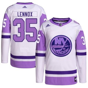 Tristan Lennox Men's Adidas New York Islanders Authentic White/Purple Hockey Fights Cancer Primegreen Jersey