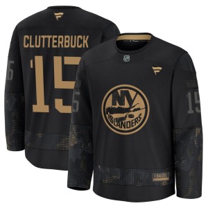 Cal Clutterbuck Youth Fanatics New York Islanders Premium Black 2024 Military Appreciation Practice Jersey