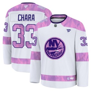 Zdeno Chara Men's Fanatics New York Islanders Premium White 2024 Hockey Fights Cancer Practice Jersey