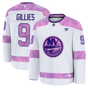 Clark Gillies Men's Fanatics New York Islanders Premium White 2024 Hockey Fights Cancer Practice Jersey