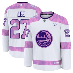 Anders Lee Men's Fanatics New York Islanders Premium White 2024 Hockey Fights Cancer Practice Jersey