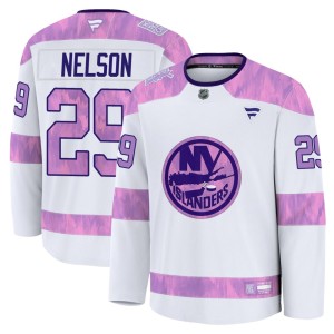 Brock Nelson Men's Fanatics New York Islanders Premium White 2024 Hockey Fights Cancer Practice Jersey