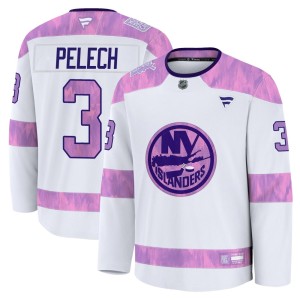 Adam Pelech Men's Fanatics New York Islanders Premium White 2024 Hockey Fights Cancer Practice Jersey