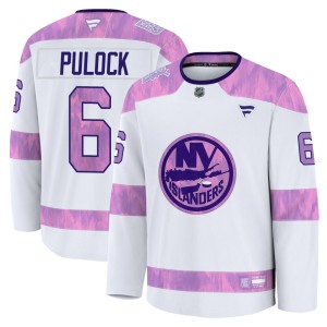 Ryan Pulock Men's Fanatics New York Islanders Premium White 2024 Hockey Fights Cancer Practice Jersey