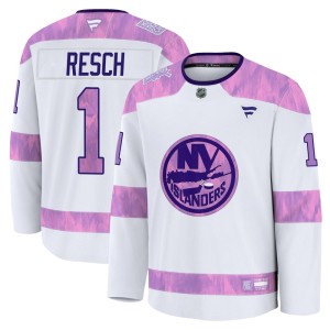 Glenn Resch Men's Fanatics New York Islanders Premium White 2024 Hockey Fights Cancer Practice Jersey