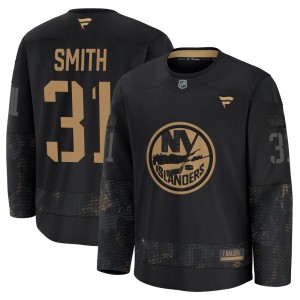 Billy Smith Men's Fanatics New York Islanders Premium Black 2024 Military Appreciation Practice Jersey