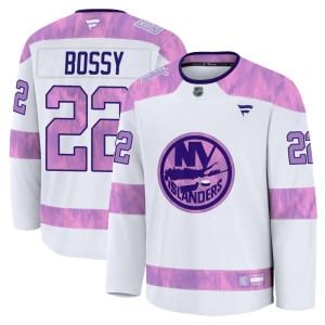 Mike Bossy Youth Fanatics New York Islanders Premium White 2024 Hockey Fights Cancer Practice Jersey