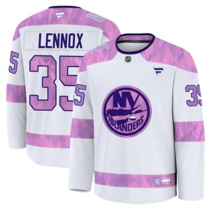 Tristan Lennox Youth Fanatics New York Islanders Premium White 2024 Hockey Fights Cancer Practice Jersey