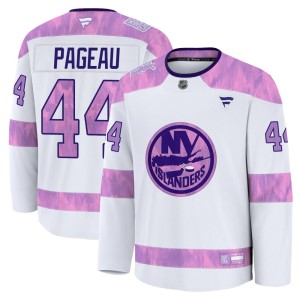 Jean-Gabriel Pageau Youth Fanatics New York Islanders Premium White 2024 Hockey Fights Cancer Practice Jersey