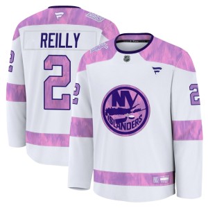 Mike Reilly Youth Fanatics New York Islanders Premium White 2024 Hockey Fights Cancer Practice Jersey