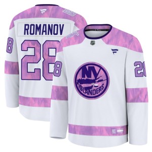 Alexander Romanov Youth Fanatics New York Islanders Premium White 2024 Hockey Fights Cancer Practice Jersey