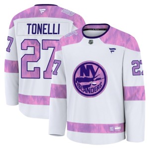 John Tonelli Youth Fanatics New York Islanders Premium White 2024 Hockey Fights Cancer Practice Jersey