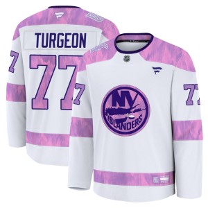 Pierre Turgeon Youth Fanatics New York Islanders Premium White 2024 Hockey Fights Cancer Practice Jersey